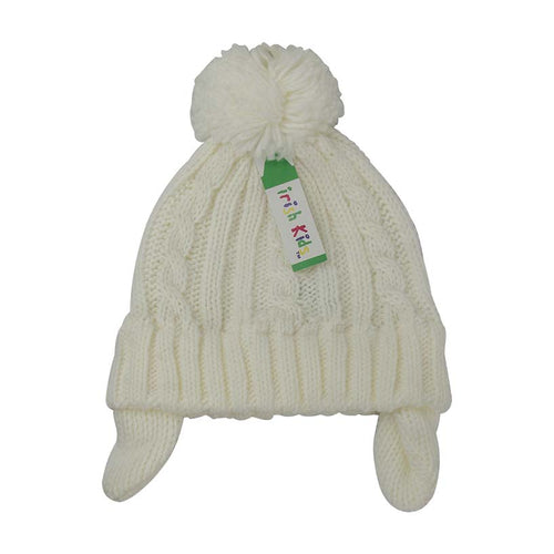 White Toddler Aran Ear Flap Cap