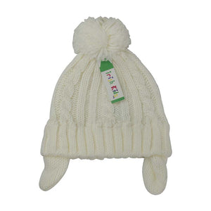 White Toddler Aran Ear Flap Cap