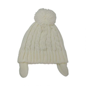 White Toddler Aran Ear Flap Cap