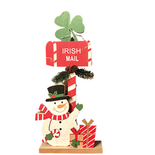 Load image into Gallery viewer, Irish Snowman Christmas Mail Wood Light Up Decor