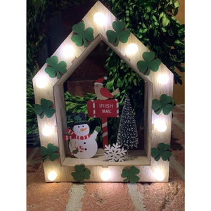 Irish Snowman By Mailbox Framed In Lights