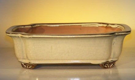 Beige Ceramic Bonsai Pot - Rectangle-12.0 x 9.5 x 3.375