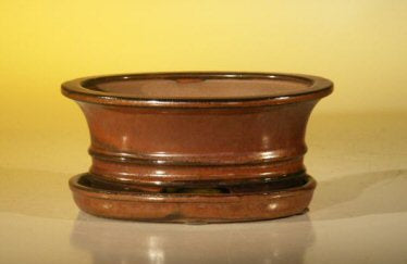 Aztec Orange Ceramic Bonsai Pot - Oval -Professional Series with Attached Humidity/Drip tray -6.37 x 4.75 x 2.625