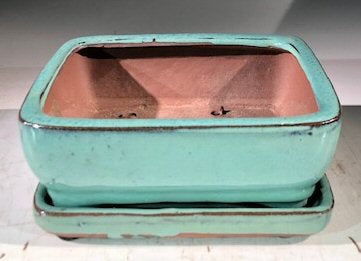 Light Blue Ceramic Bonsai Pot -Rectangle-With Humidity Drip Tray-6 x 4.5 x 2.5