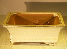 Beige Ceramic Bonsai Pot - Rectangle -Professional Series- 8.25 x 6.25 x 3.5