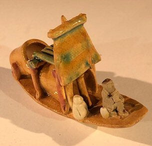 Man on Sampan Boat- Small-Glazed Figurine