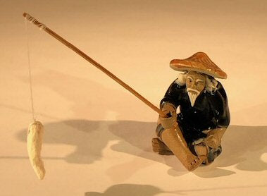 Miniature Ceramic Figurine - Glazed Fisherman -2 tall