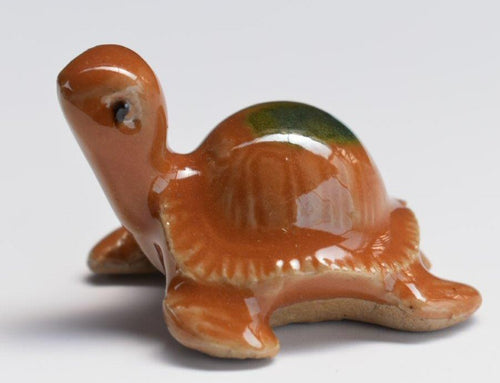 Orange Miniature Ceramic Turtle Figurine - 1