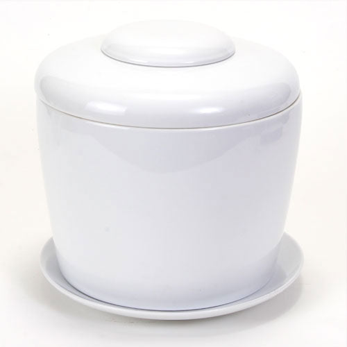 White Porcelain Ceramic Bonsai Cremation Urn-with Matching Humidity / Drip Tray-Round, 9? high and 9? in diameter