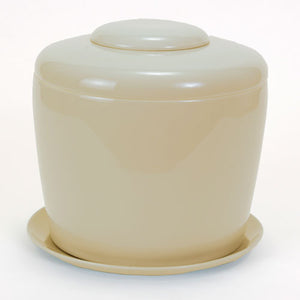 Beige Porcelain Ceramic Bonsai Cremation Urn-with Matching Humidity / Drip Tray-Round, 9? high and 9? in diameter